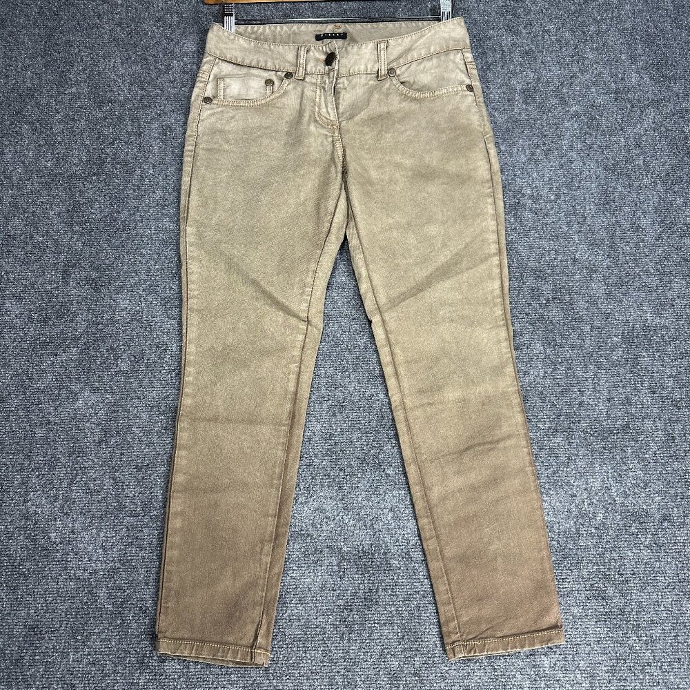 Sisley Jeans Womens 8  Skinny Khaki Cotton Stretch Flap Pockets Tapered Italy 38